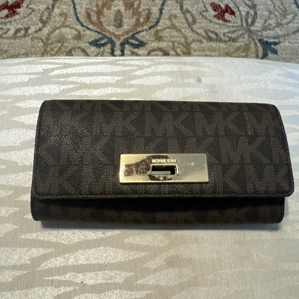 Michael Kors Brown Wallet with Gold Clasp